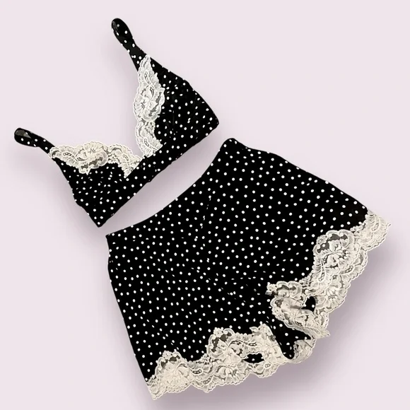Vintage Victoria’s Secret 1980s Polka Dot Lace 3-Piece Set Robe Shorts Bra Small - Picture 3 of 16